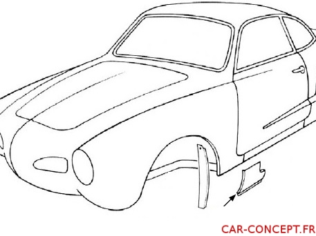 Tôle de bas d'aile avant gauche 56/74 Karmann Ghia