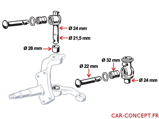 Kit réparation complet pivot de train avant Split 64-67