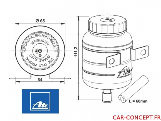 Bocal de frein déporté avec pipette 8mm ATE Q+