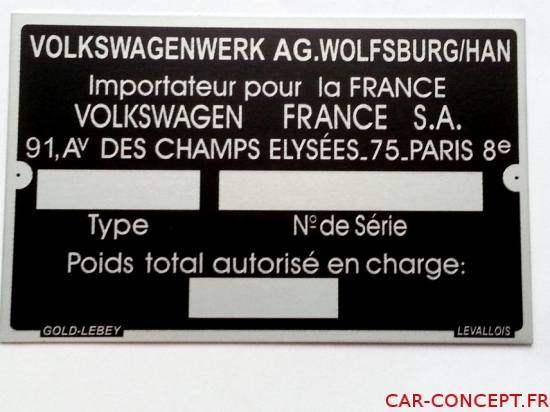 Plaque constructeur Volkswagen vierge