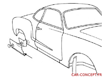 Tôle de bas d'aile arrière droite 56/74 Karmann Ghia