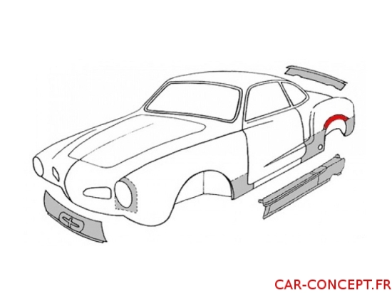 Tôle de tour des ailes arrière 56/74 Karmann Ghia