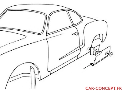 Tôle de bas d'aile arrière gauche 56/74 Karmann Ghia