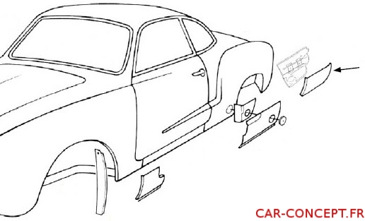 Tôle de coin d'aile arrière gauche 56/74 Karmann Ghia