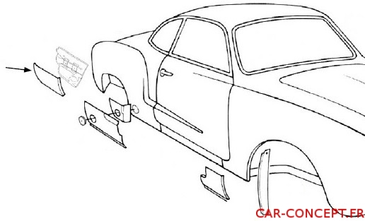 Tôle coin d'aile arrière droite 56/74 Karmann Ghia