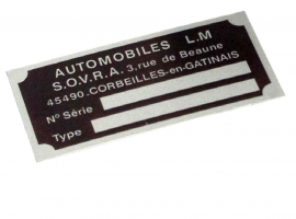 Plaque constructeur Buggy LM SOVRA