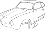 Tôle de bas d'aile avant gauche 56/74 Karmann Ghia