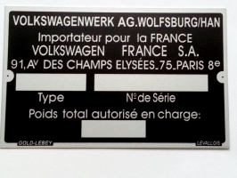 Plaque constructeur Volkswagen vierge