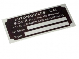 Plaque constructeur Buggy LM SOVRA